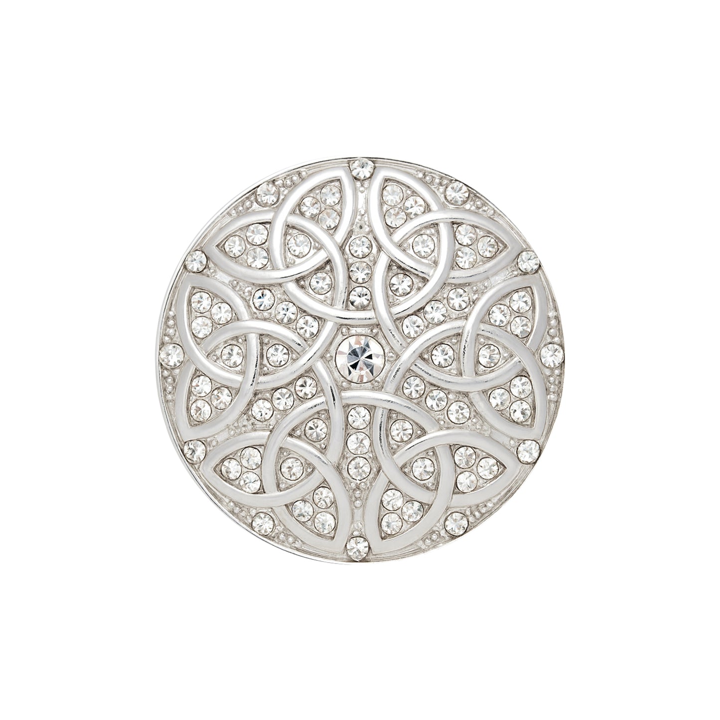 Keltische Magnetbrosche Silber – Vintage Design mit Glitzersteinen, Rund, Eleganter Modeschmuck