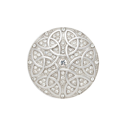 Keltische Magnetbrosche Silber – Vintage Design mit Glitzersteinen, Rund, Eleganter Modeschmuck