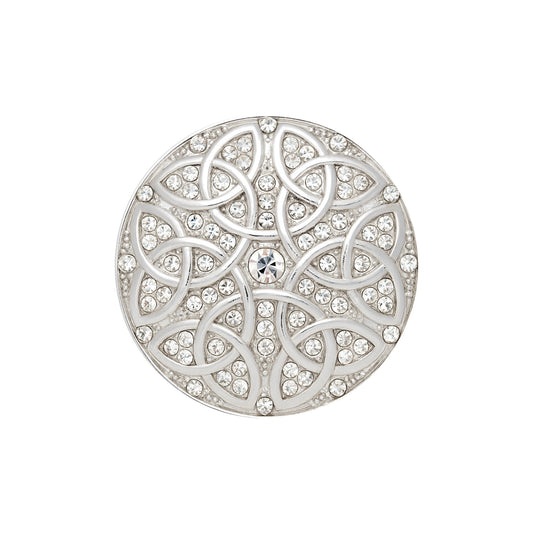 Keltische Magnetbrosche Silber – Vintage Design mit Glitzersteinen, Rund, Eleganter Modeschmuck