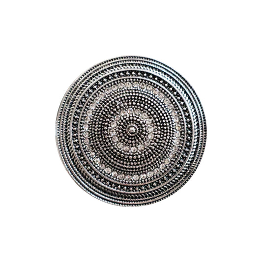 Magnetbrosche Kreis mit Glitzer – versilberte Brosche Ø 50mm